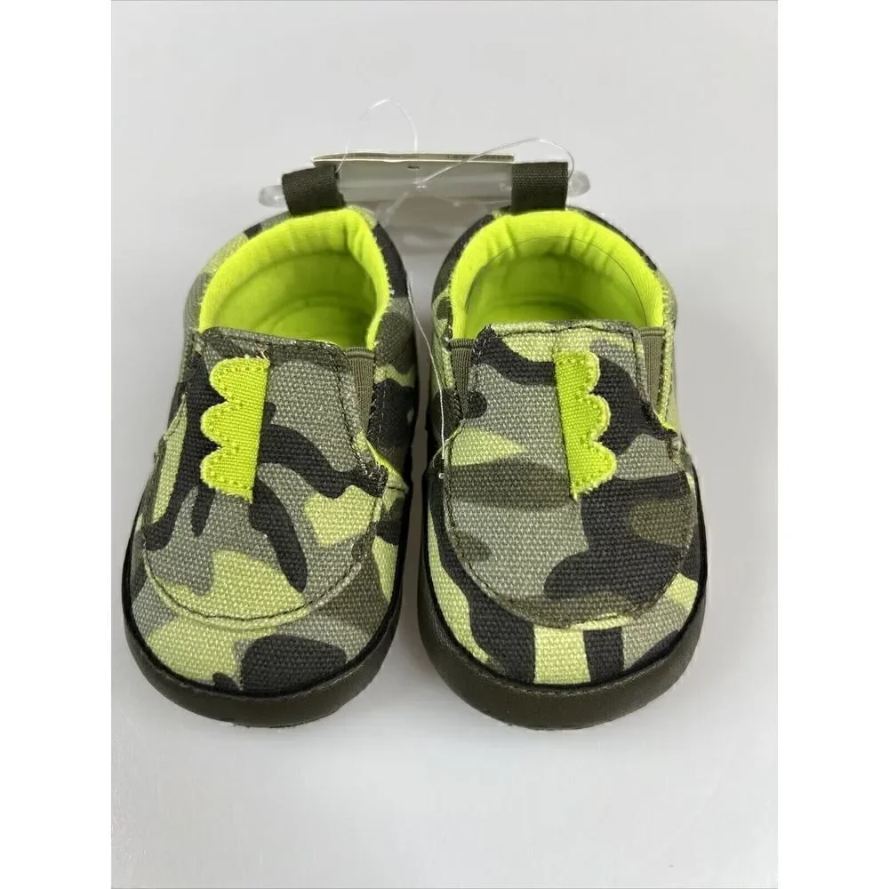 Gerber Baby Boy Dinosaur Soft Sole Crib Shoe Camouflage Green 3/6 Months NEW
